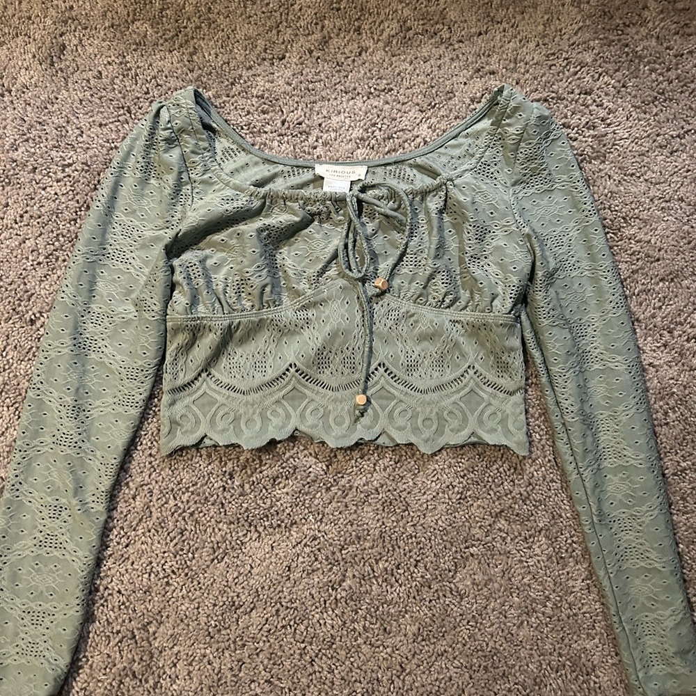 Women's Green Eyelet Crop Top
